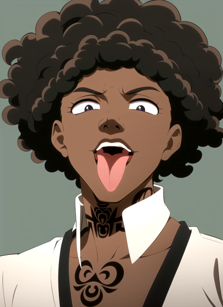 3978531217-3310753066-promisedNeverland , masterpiece, best quality, solo, 1girl, male focus, afro, dark skin, dark-skinned male, tongue, tongue out,.png